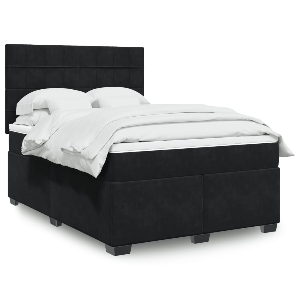 Boxspringbett mit Matratze Schwarz 140x190 cm Samt
