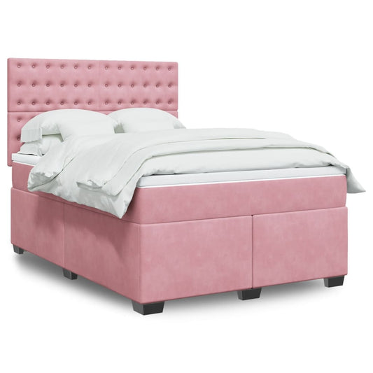 Boxspringbett mit Matratze Rosa 140x190 cm Samt
