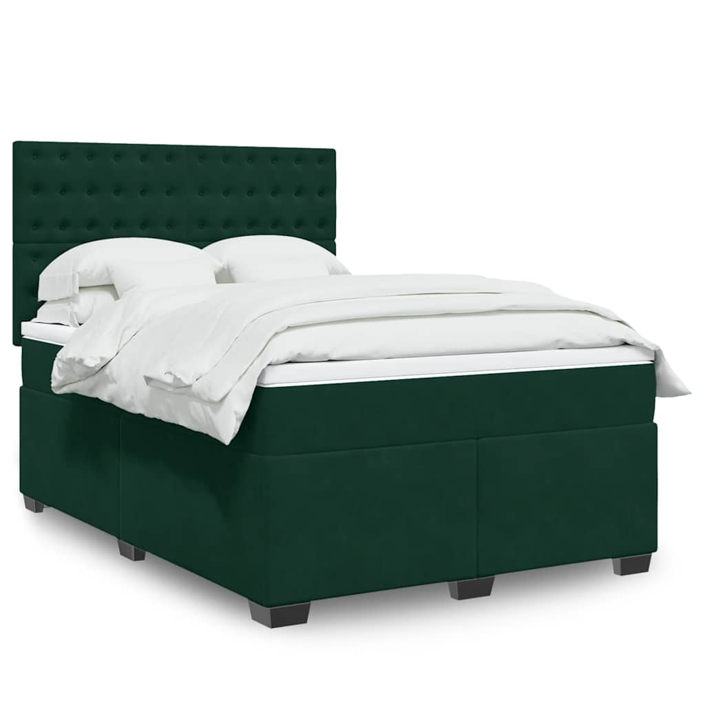 Boxspringbett mit Matratze Dunkelgrün 160x200 cm Samt