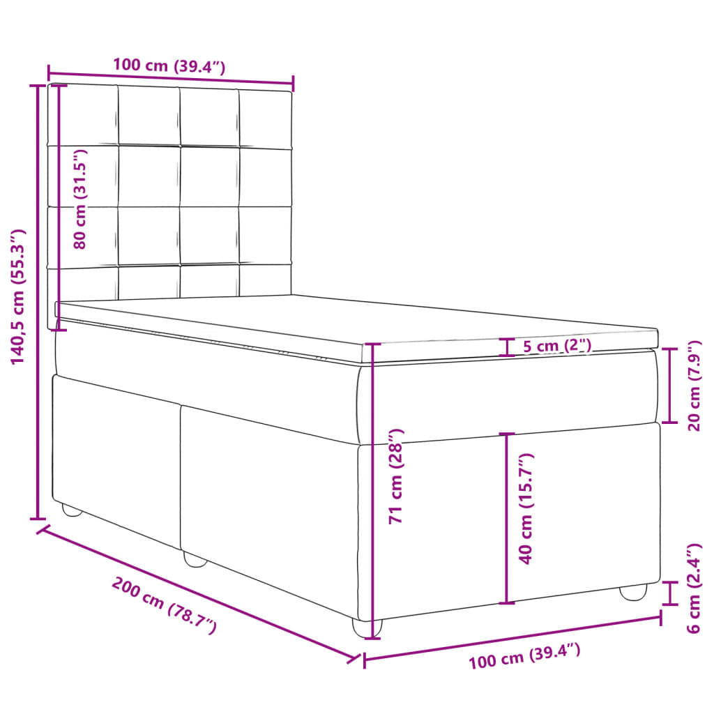 Boxspringbett mit Matratze Dunkelgrau 100x200 cm Stoff