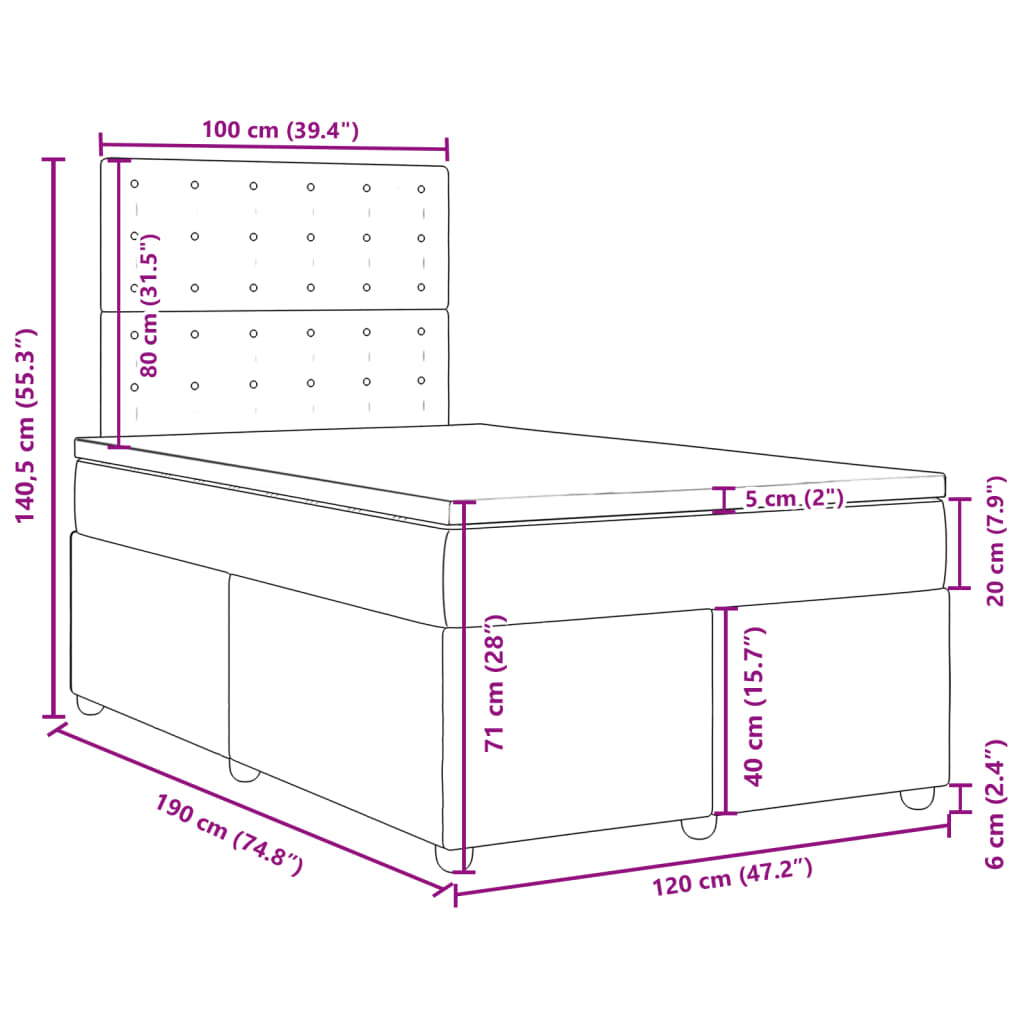 Boxspringbett mit Matratze Schwarz 120x190 cm Stoff