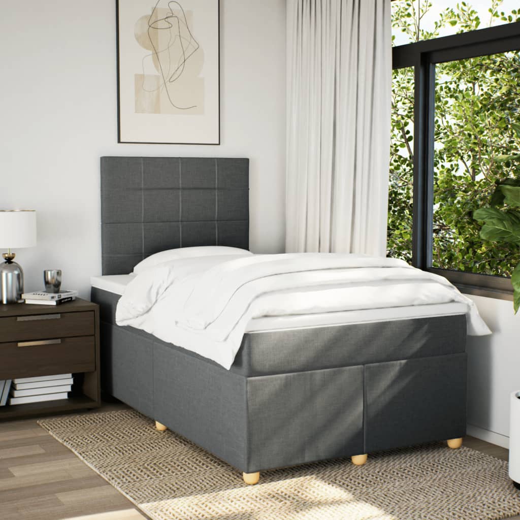 Box spring bed with mattress dark grey 120x200 cm fabric