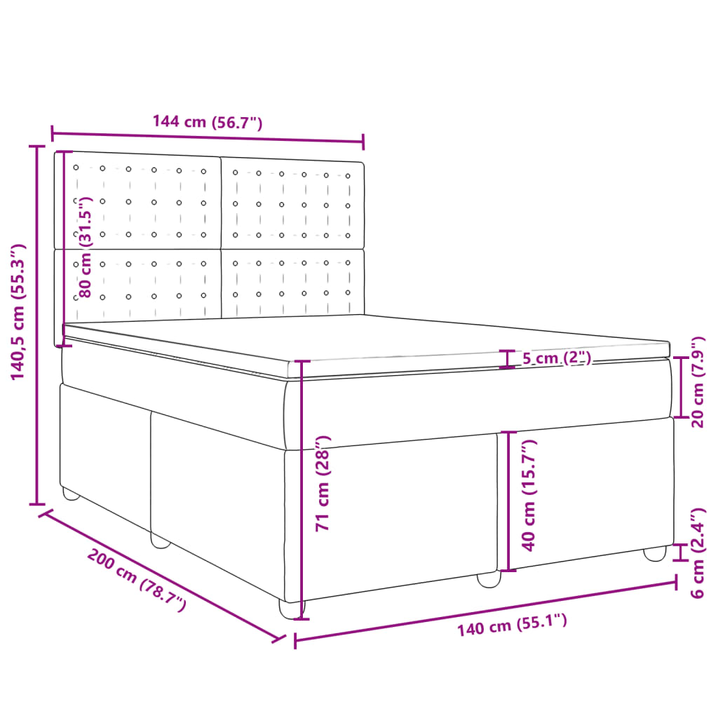 Boxspringbett mit Matratze Schwarz 140x200 cm Stoff