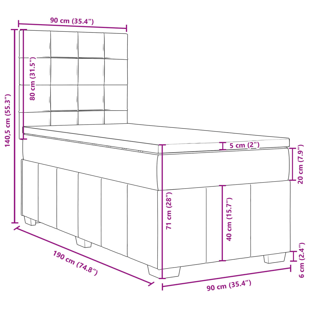 Boxspringbett mit Matratze Dunkelgrau 90x190 cm Stoff