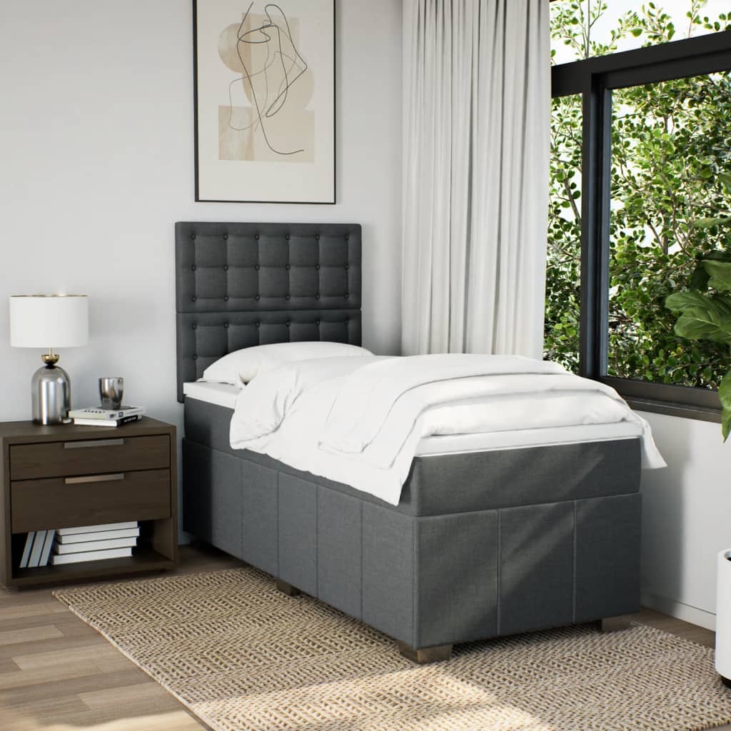 Boxspringbett mit Matratze Dunkelgrau 90x190 cm Stoff