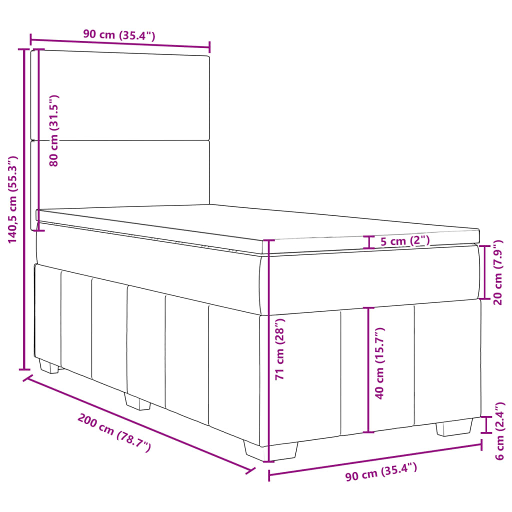 Boxspringbett mit Matratze Creme 90x200 cm Stoff