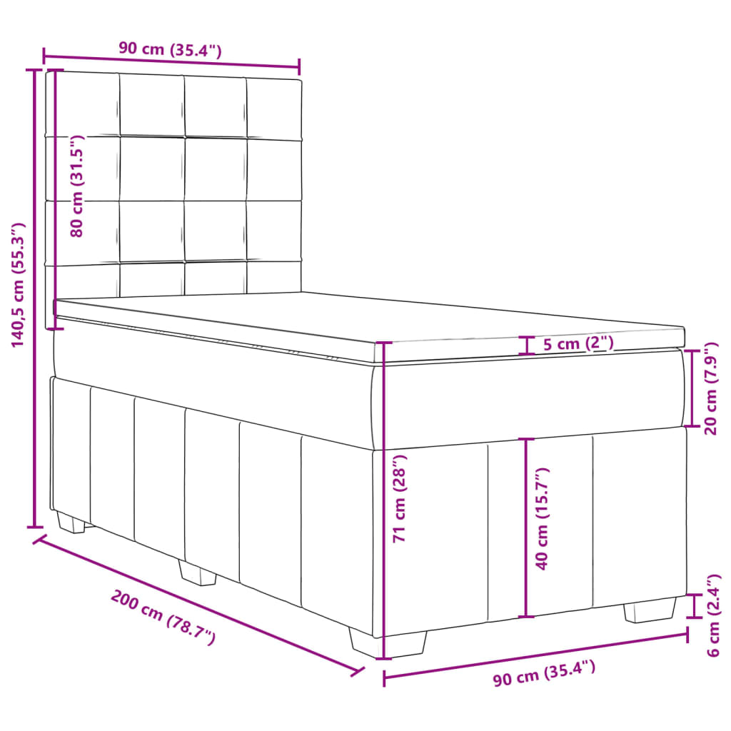 Boxspringbett mit Matratze Schwarz 90x200 cm Stoff