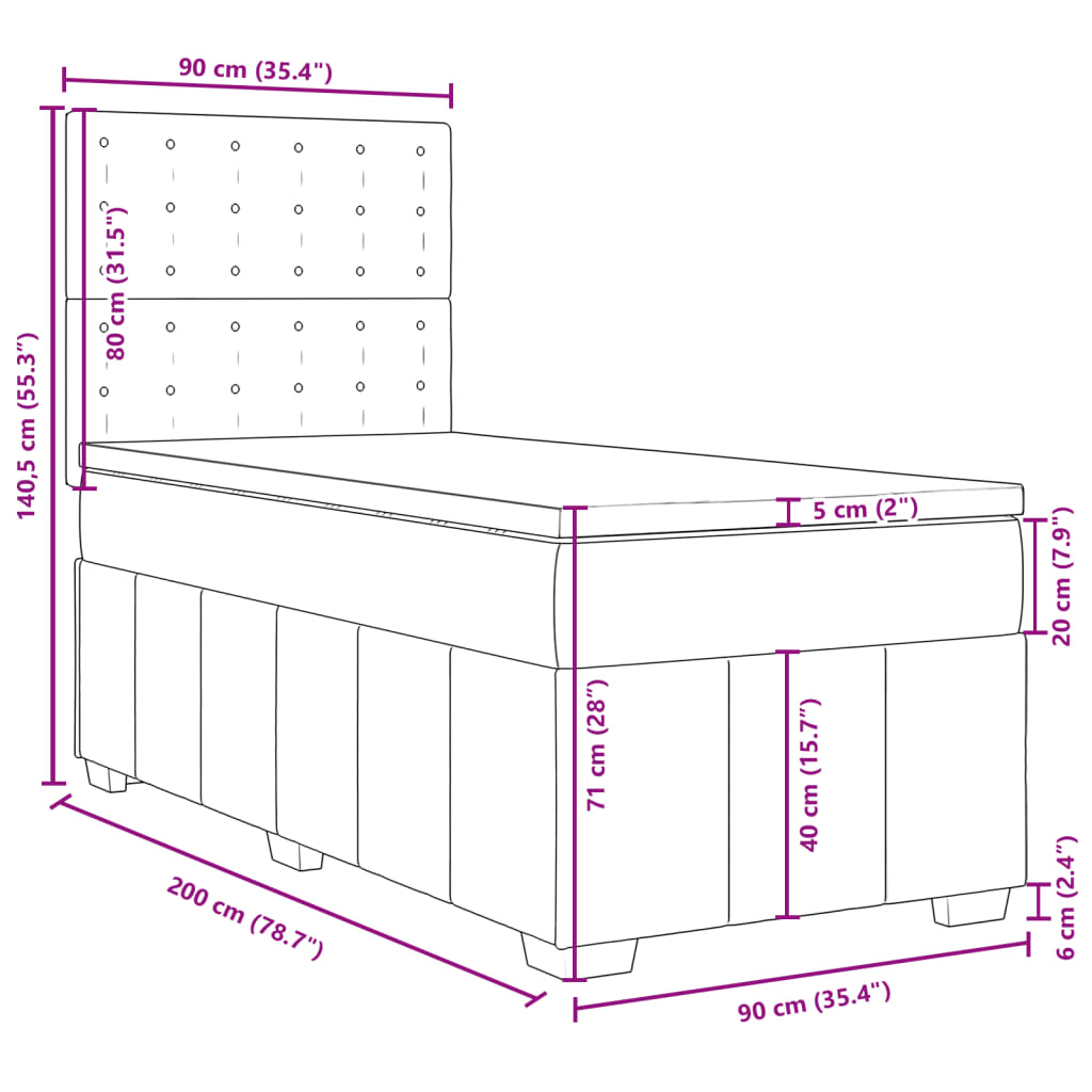 Boxspringbett mit Matratze Creme 90x200 cm Stoff