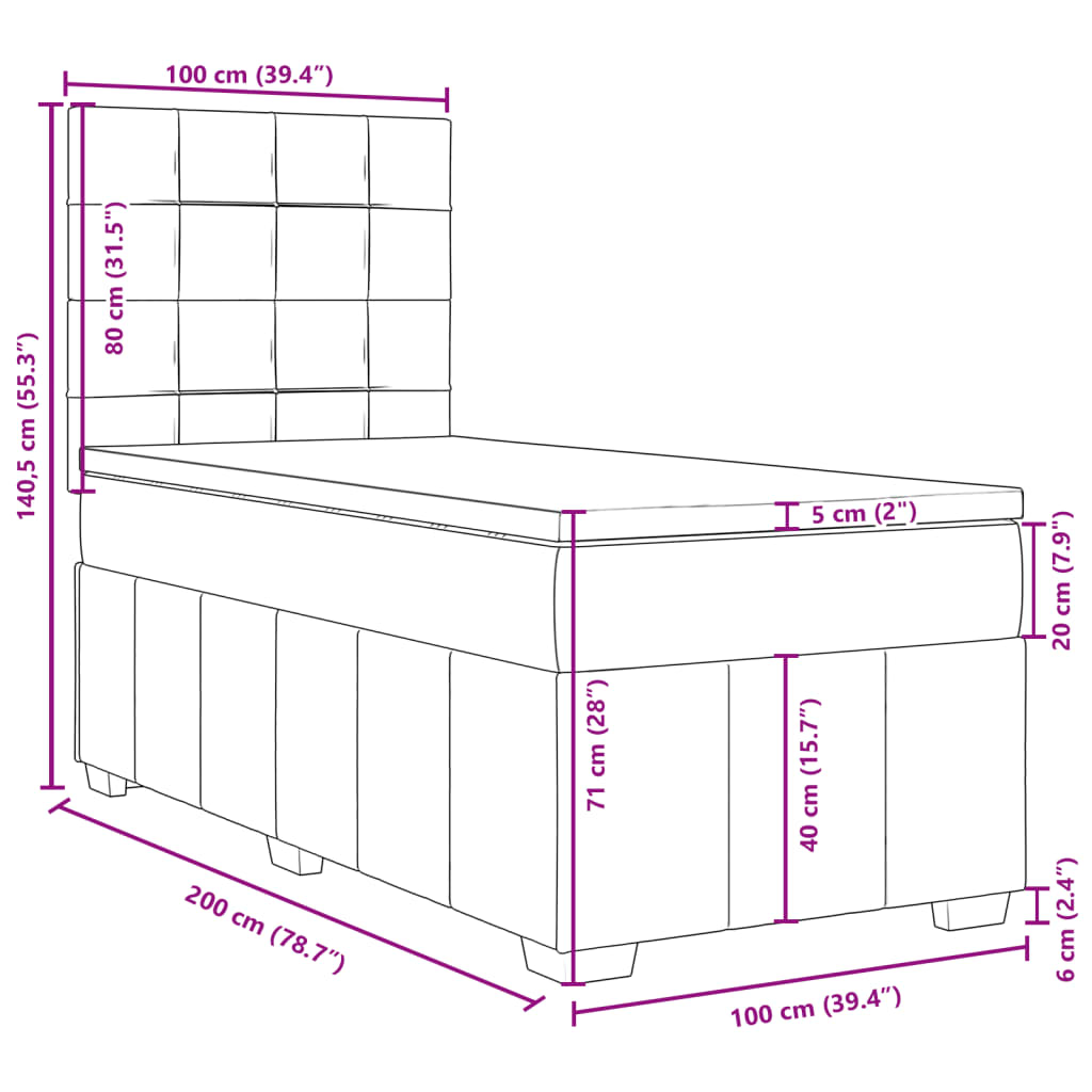 Boxspringbett mit Matratze Schwarz 100x200 cm Stoff