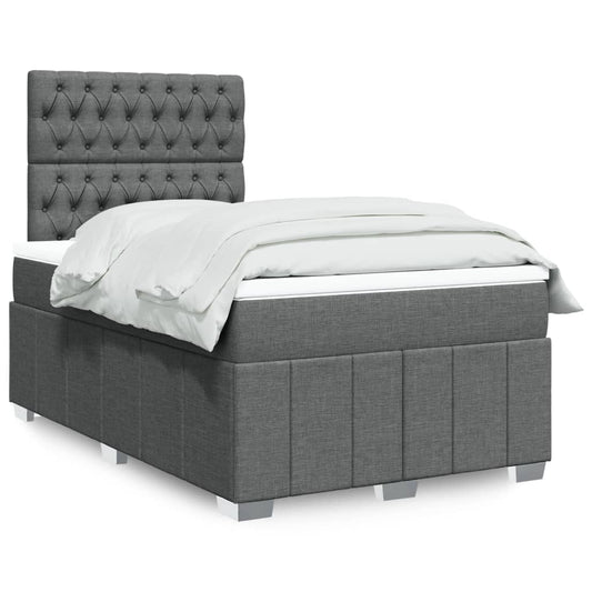 Lit à sommier tapissier avec matelas en tissu gris foncé 120x190 cm