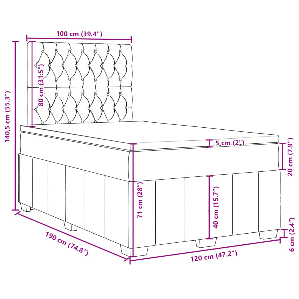 Boxspringbett mit Matratze Schwarz 120x190 cm Stoff