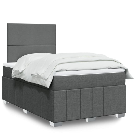 Lit sommier tapissier avec matelas tissu gris foncé 120x200 cm