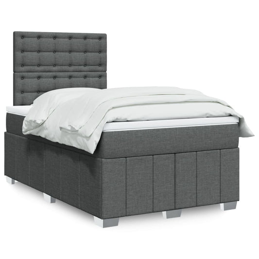 Lit sommier tapissier avec matelas tissu gris foncé 120x200 cm