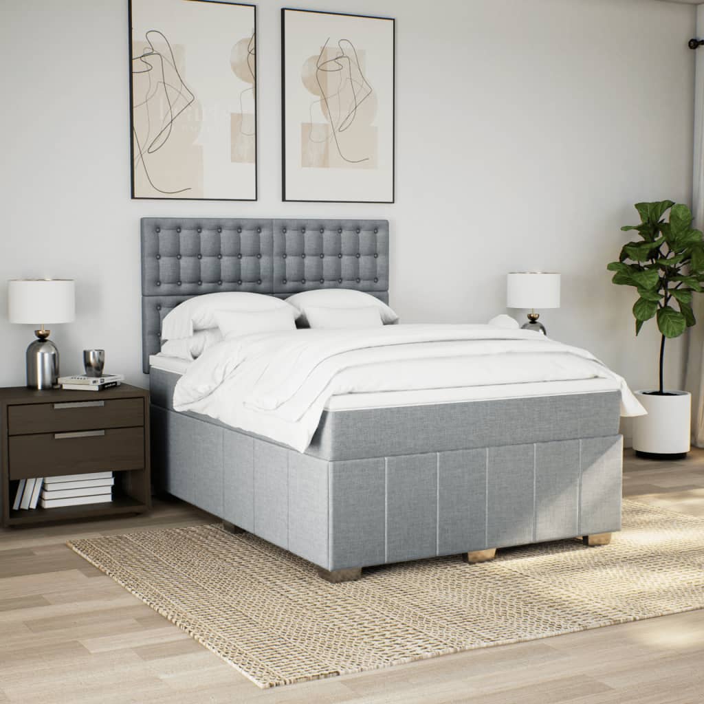 Boxspringbett mit Matratze Hellgrau 140x190 cm Stoff