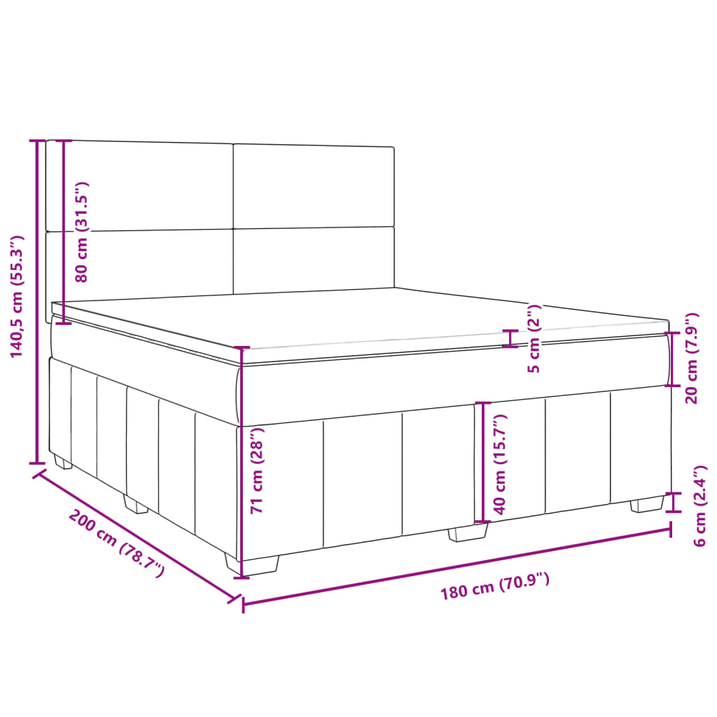 Boxspringbett mit Matratze Schwarz 180x200 cm Stoff