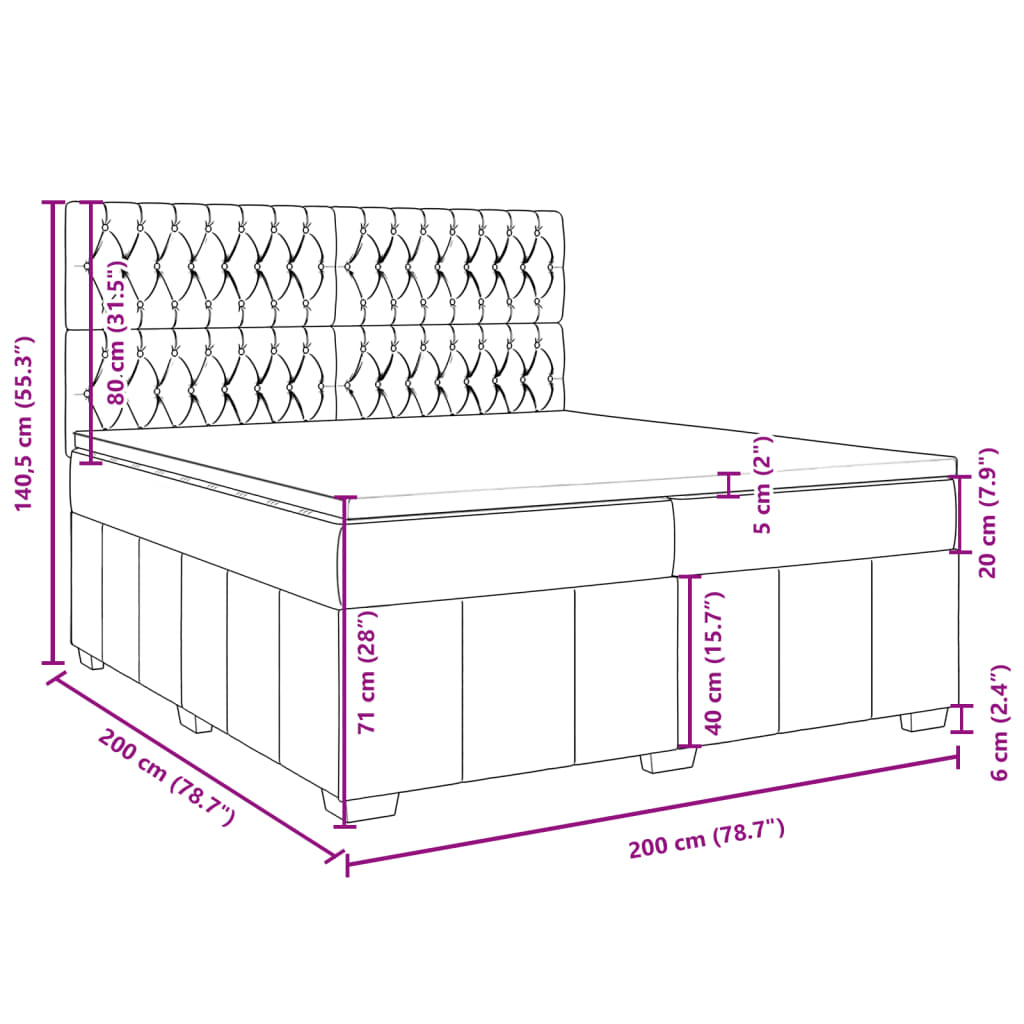 Boxspringbett mit Matratze Dunkelgrau 200x200 cm Stoff