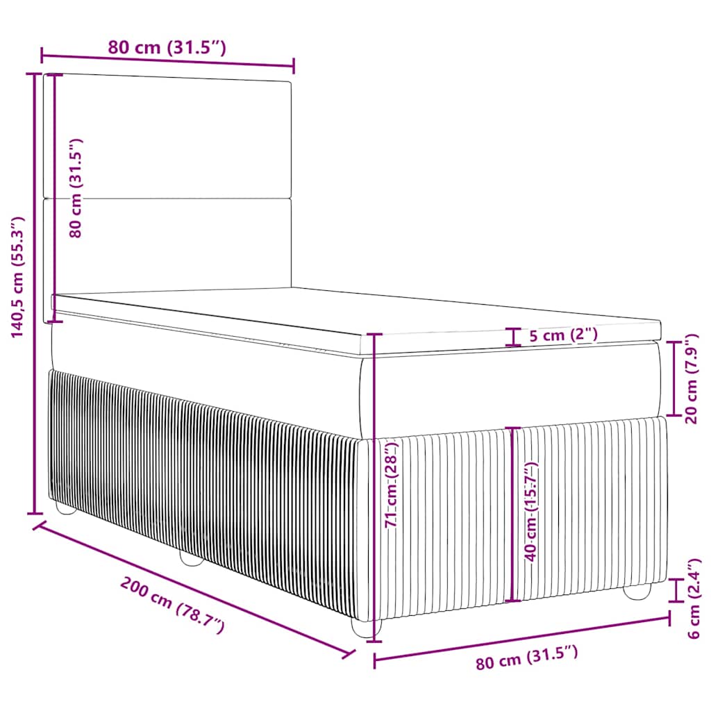 Boxspringbett mit Matratze Taupe 80x200 cm Stoff