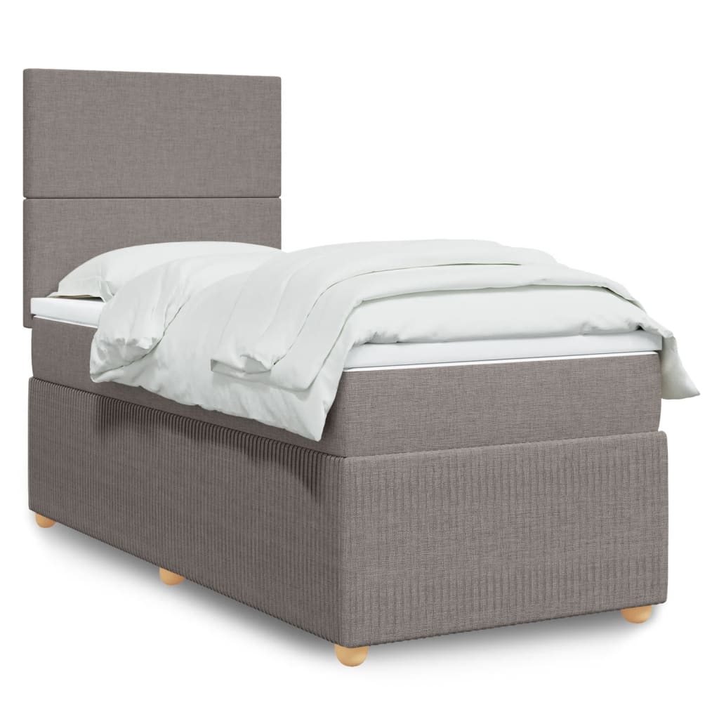 Lit sommier tapissier avec matelas tissu taupe 90x190 cm