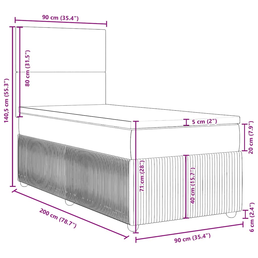 Boxspringbett mit Matratze Creme 90x200 cm Stoff