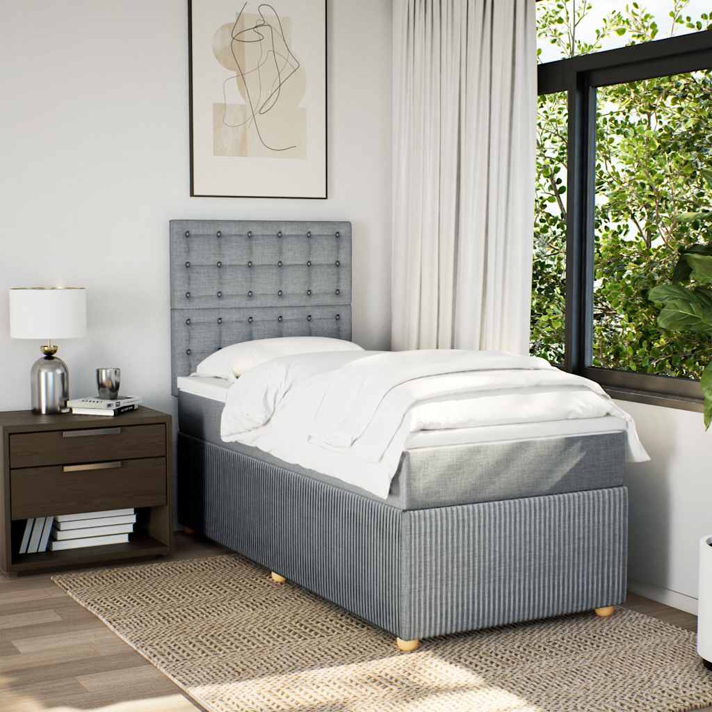 Boxspringbett mit Matratze Hellgrau 90x200 cm Stoff