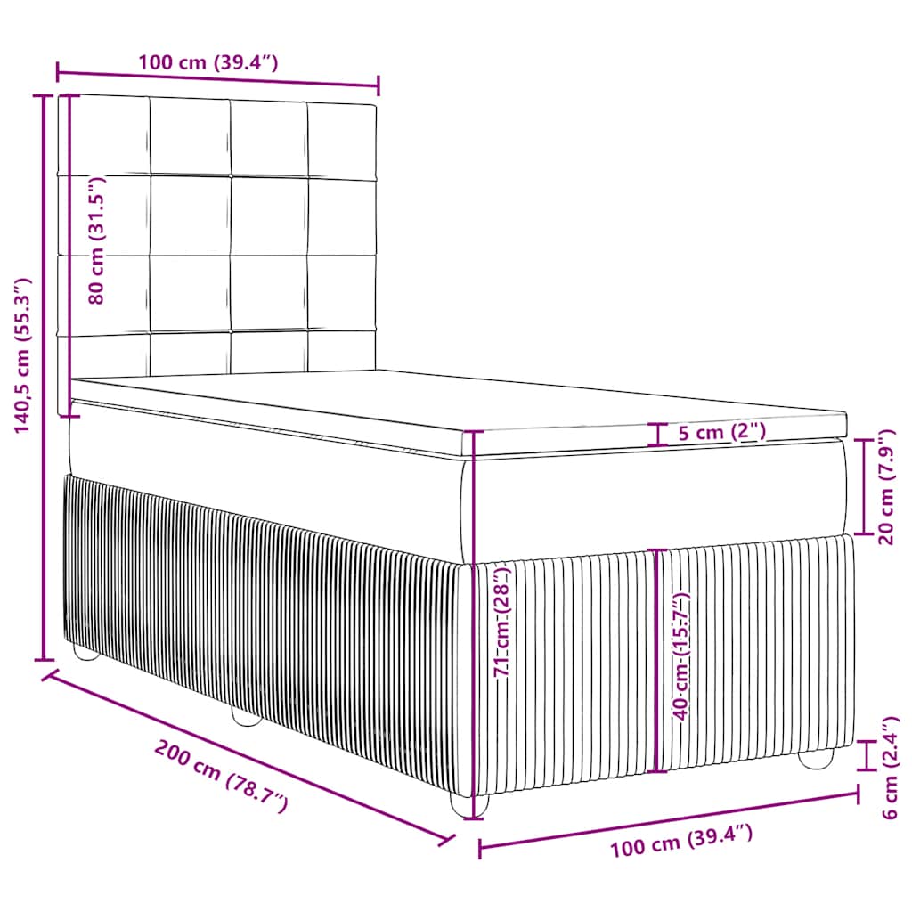 Boxspringbett mit Matratze Taupe 100x200 cm Stoff