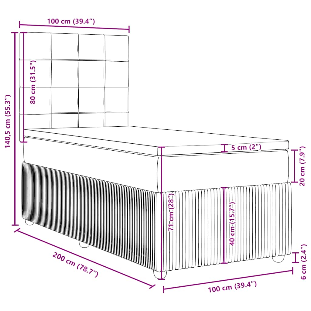 Boxspringbett mit Matratze Creme 100x200 cm Stoff