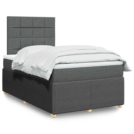Lit à sommier tapissier avec matelas en tissu gris foncé 120x190 cm