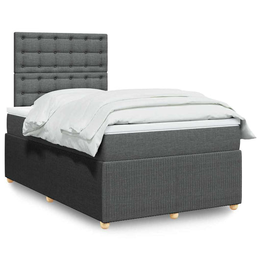 Lit à sommier tapissier avec matelas en tissu gris foncé 120x190 cm