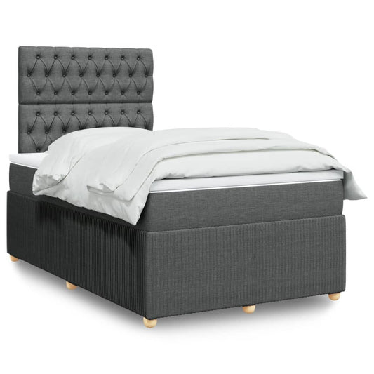 Lit sommier tapissier avec matelas tissu gris foncé 120x200 cm