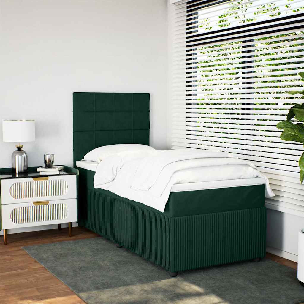 Boxspringbett mit Matratze Dunkelgrün 90x190 cm Samt