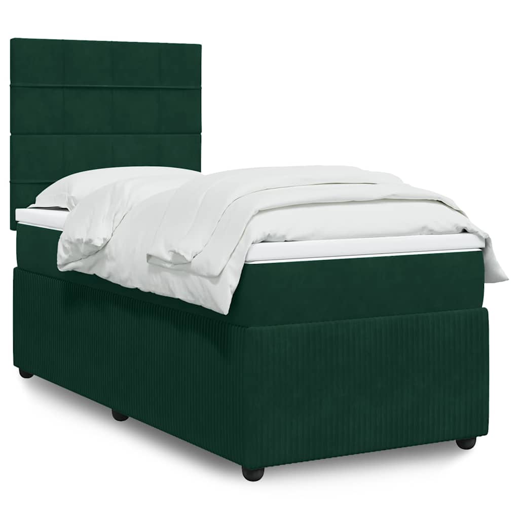 Boxspringbett mit Matratze Dunkelgrün 90x190 cm Samt