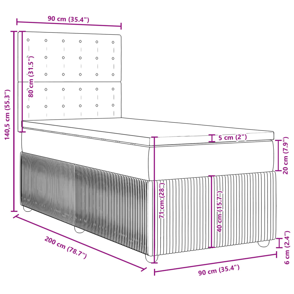 Boxspringbett mit Matratze Dunkelgrau 90x200 cm Samt