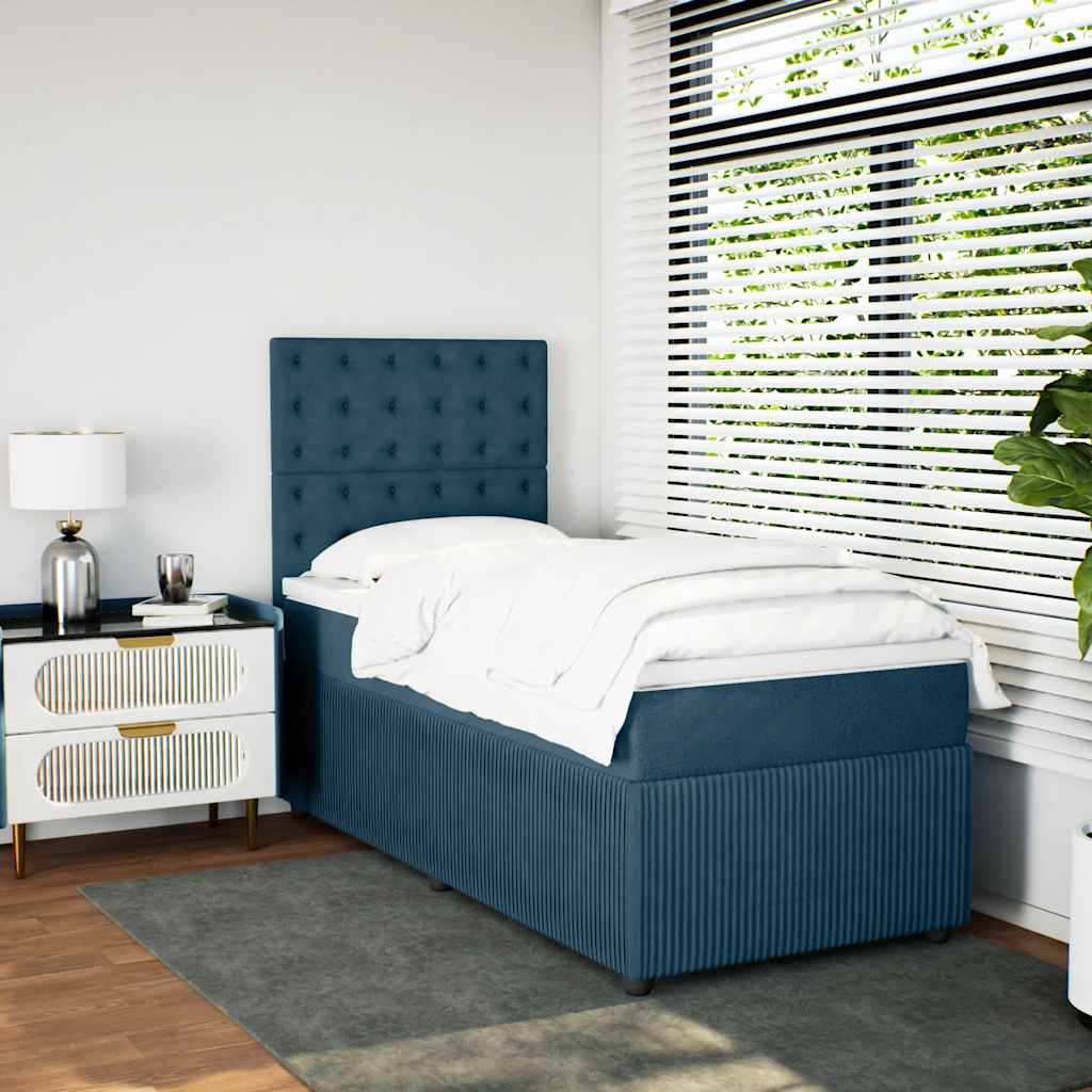 Boxspringbett mit Matratze Dunkelblau 90x200 cm Samt