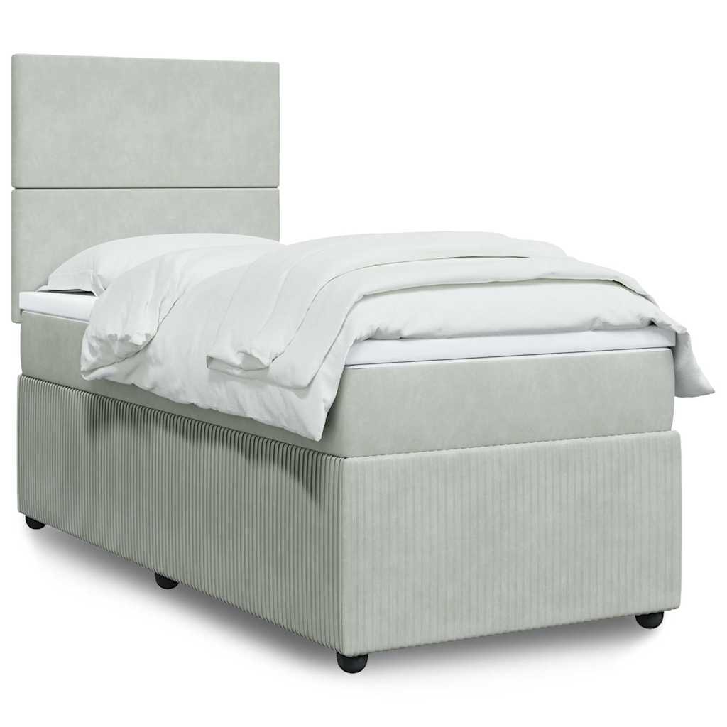 Boxspringbett mit Matratze Hellgrau 100x200 cm Samt
