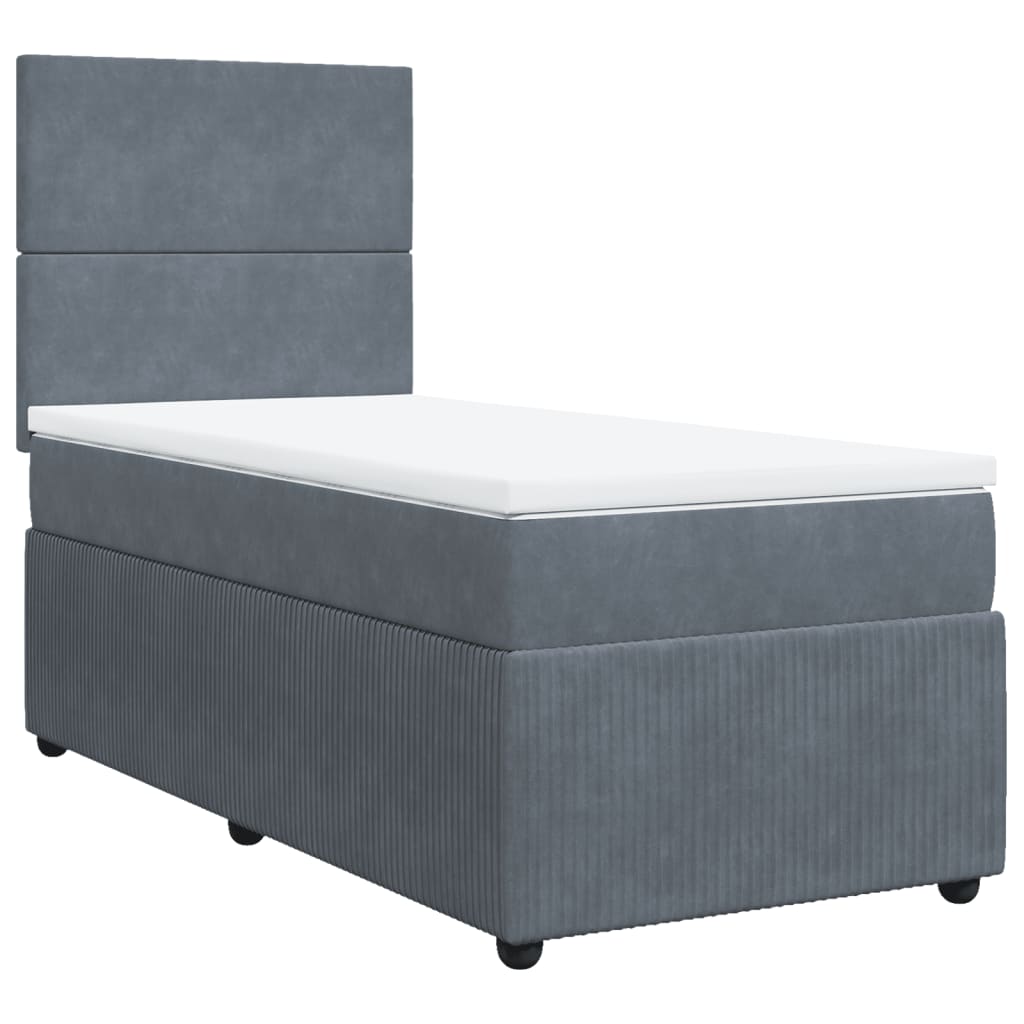 Sommier tapissier avec matelas gris foncé 100x200 cm velours