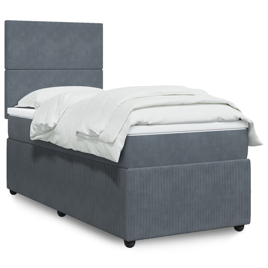 Sommier tapissier avec matelas gris foncé 100x200 cm velours