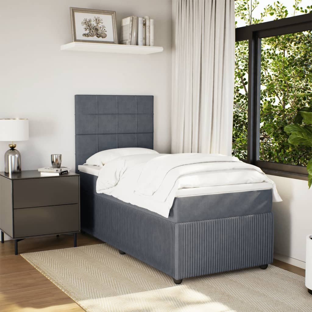 Sommier tapissier avec matelas gris foncé 100x200 cm velours
