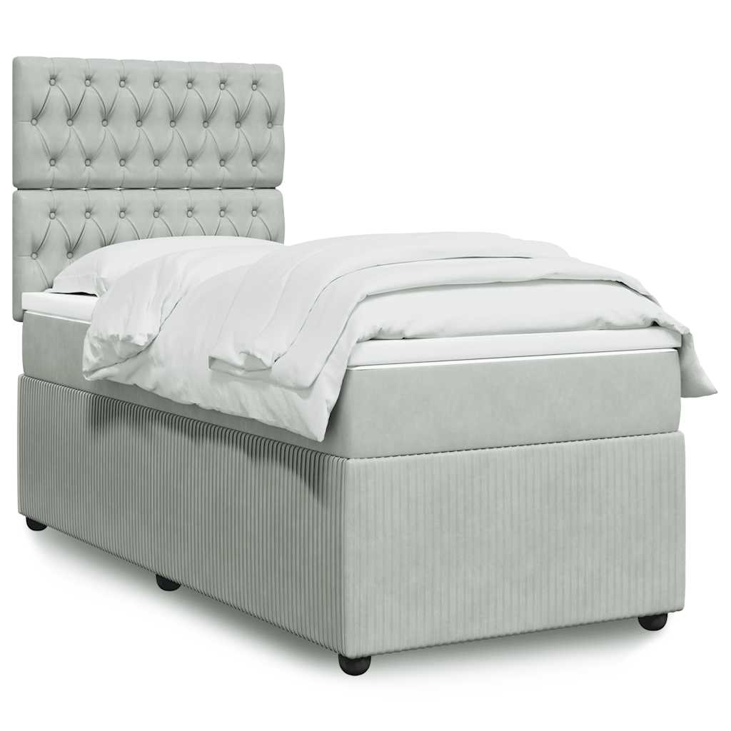 Boxspringbett mit Matratze Hellgrau 100x200 cm Samt