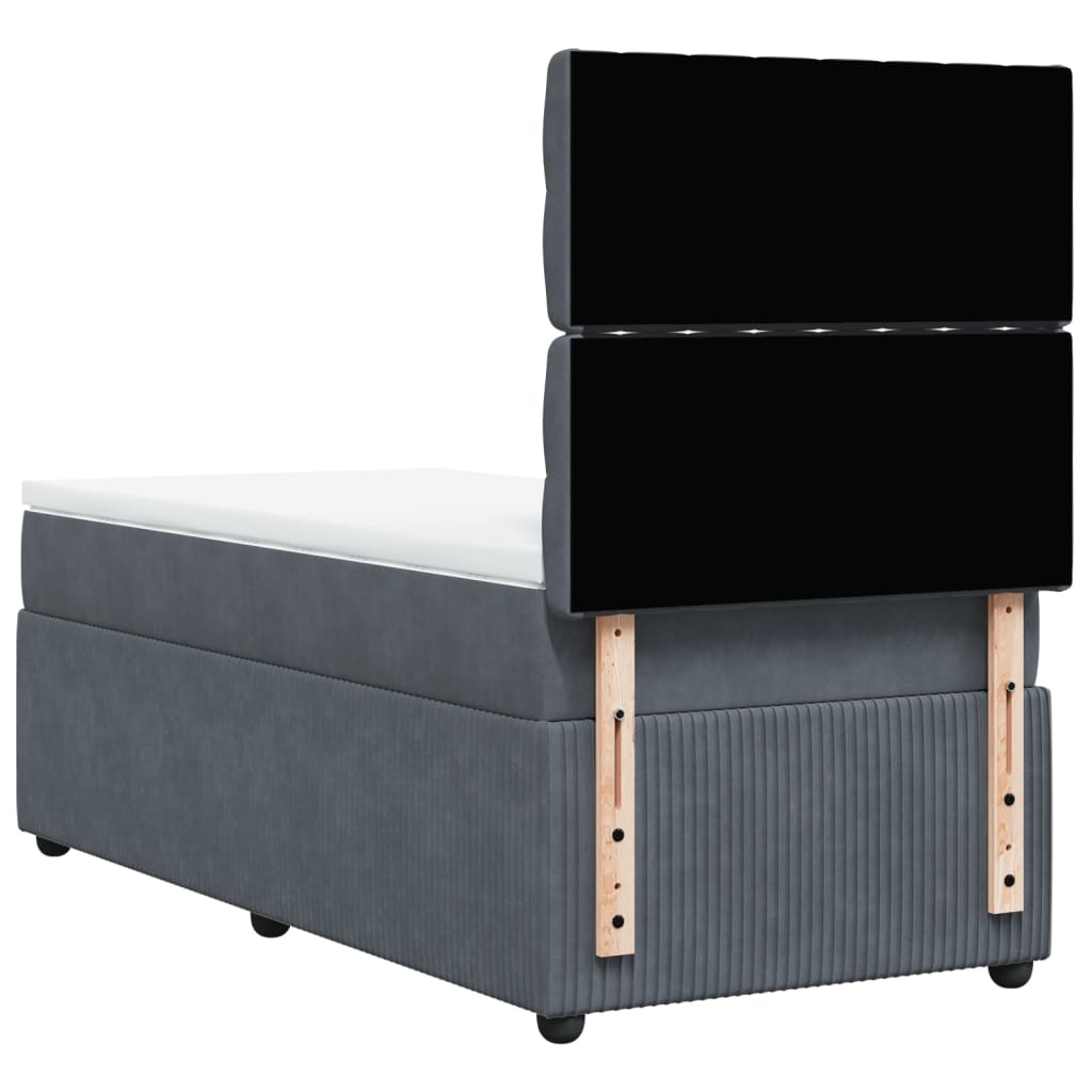 Sommier tapissier avec matelas gris foncé 100x200 cm velours