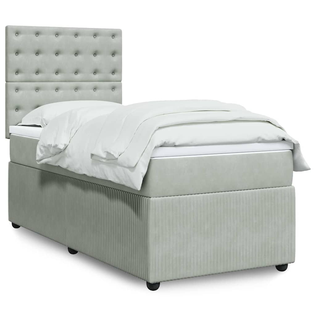 Boxspringbett mit Matratze Hellgrau 100x200 cm Samt