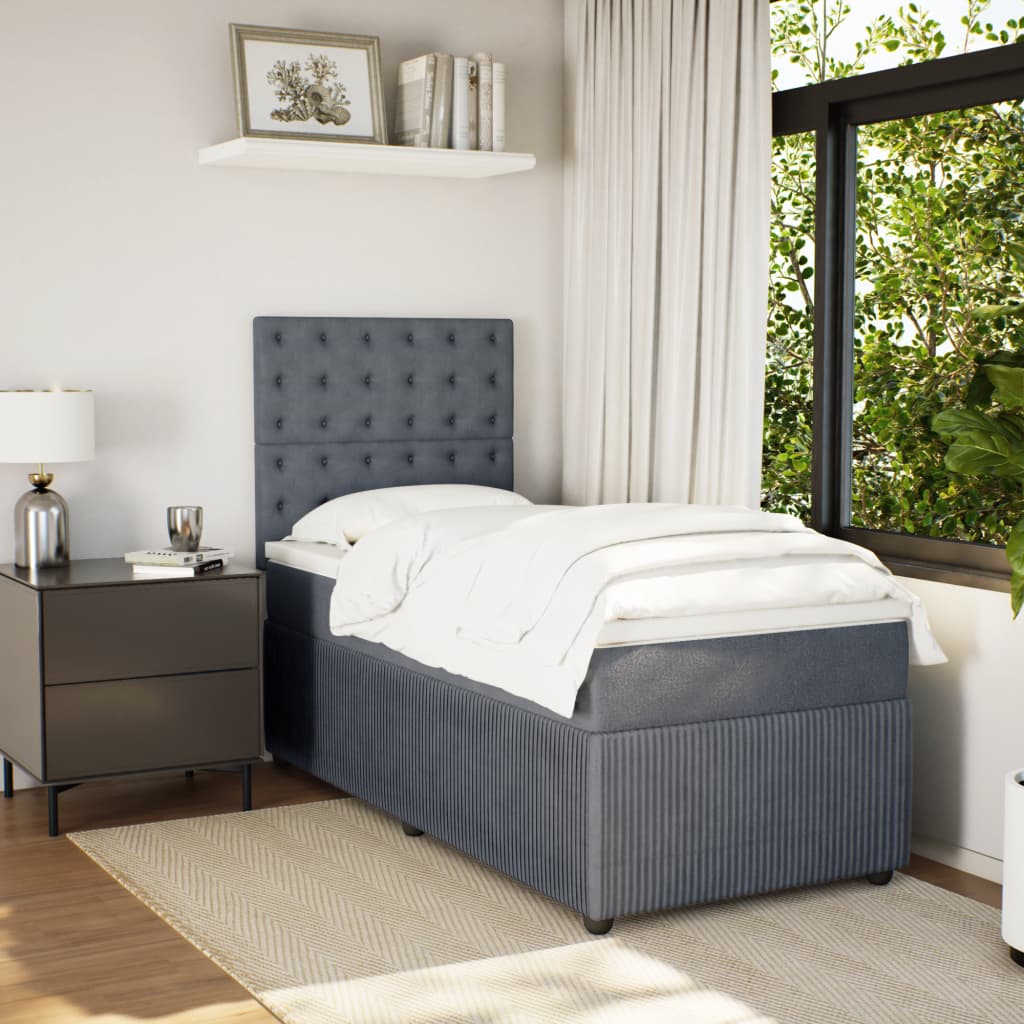 Sommier tapissier avec matelas gris foncé 100x200 cm velours