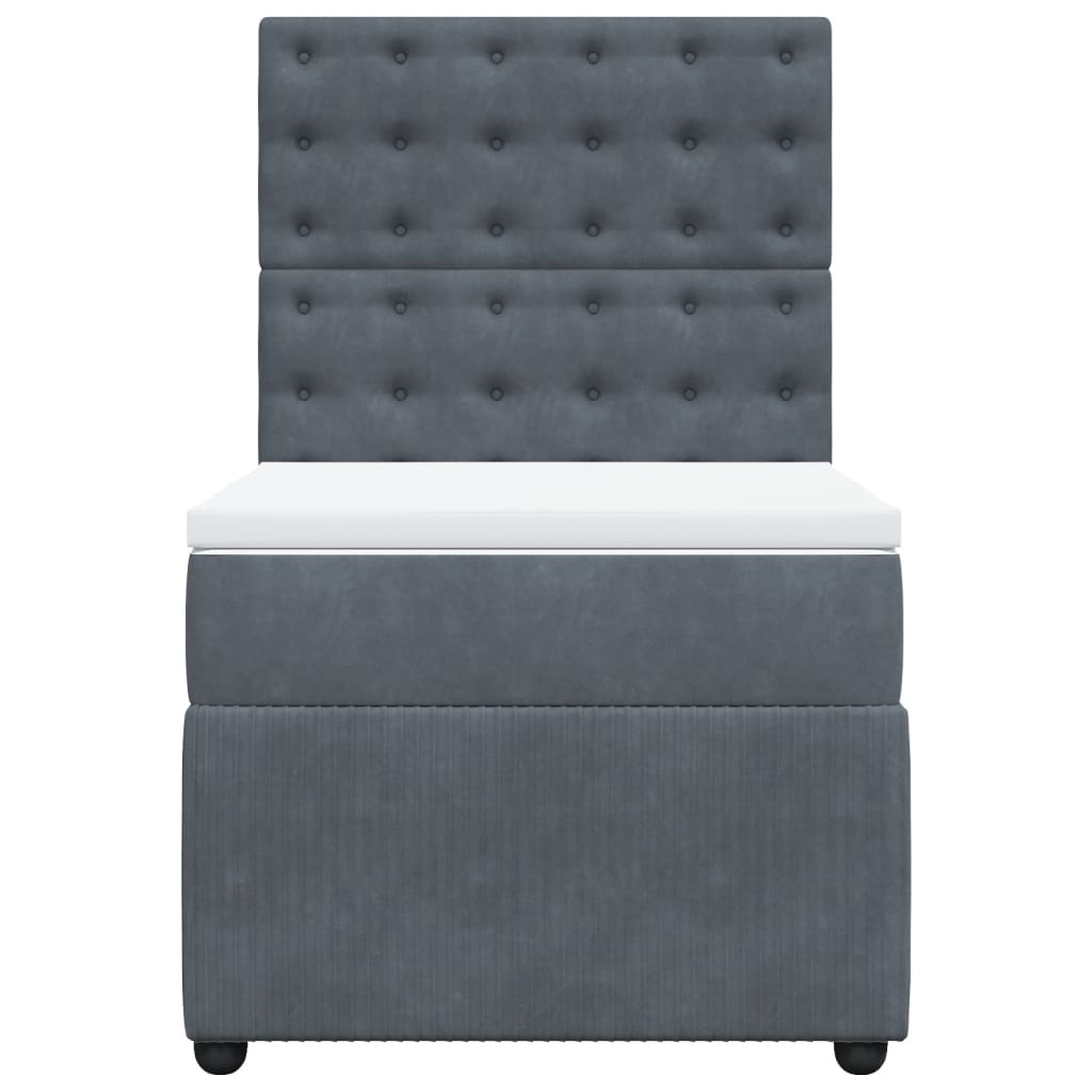 Sommier tapissier avec matelas gris foncé 100x200 cm velours