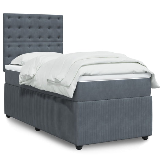 Sommier tapissier avec matelas gris foncé 100x200 cm velours