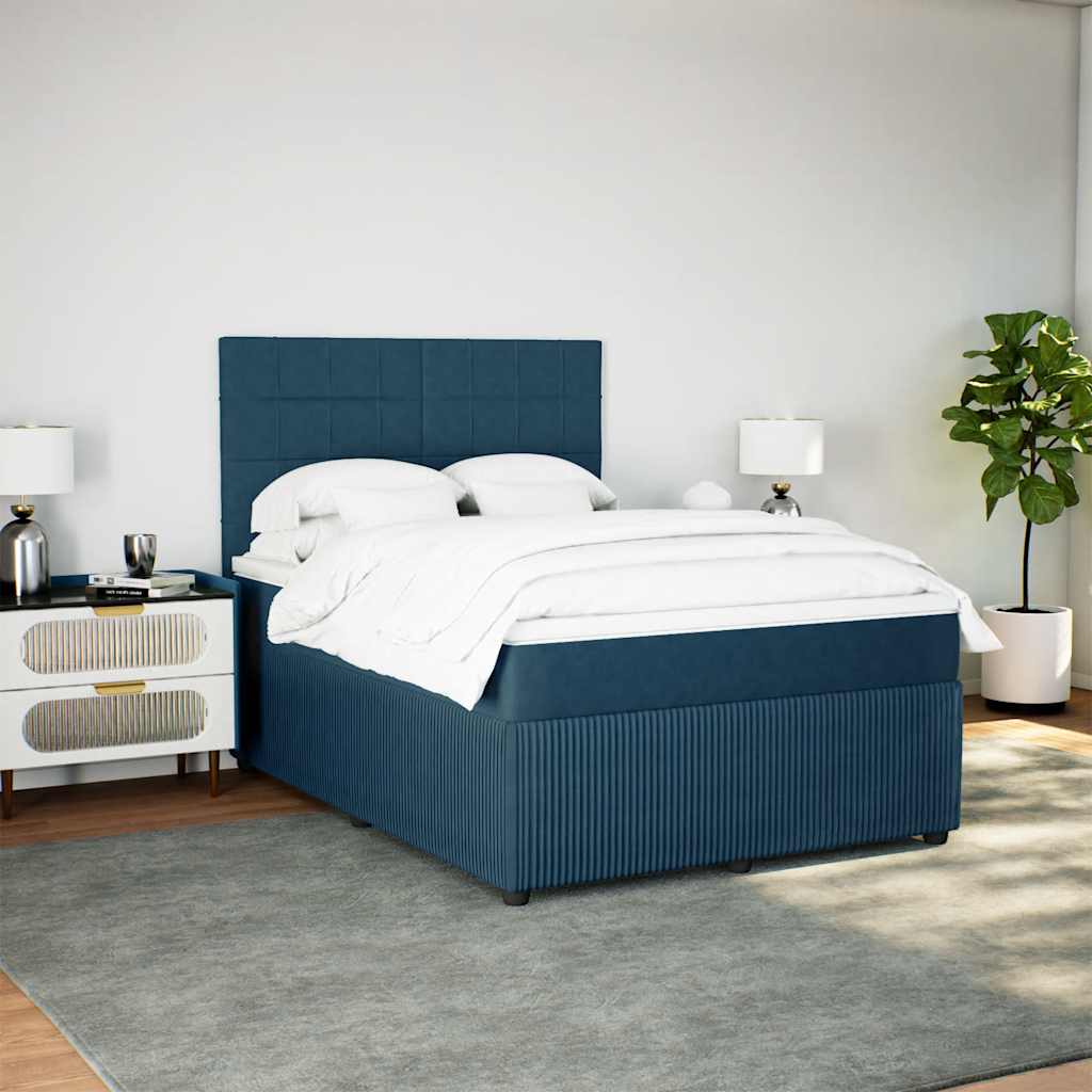 Boxspringbett mit Matratze Dunkelblau 140x190 cm Samt