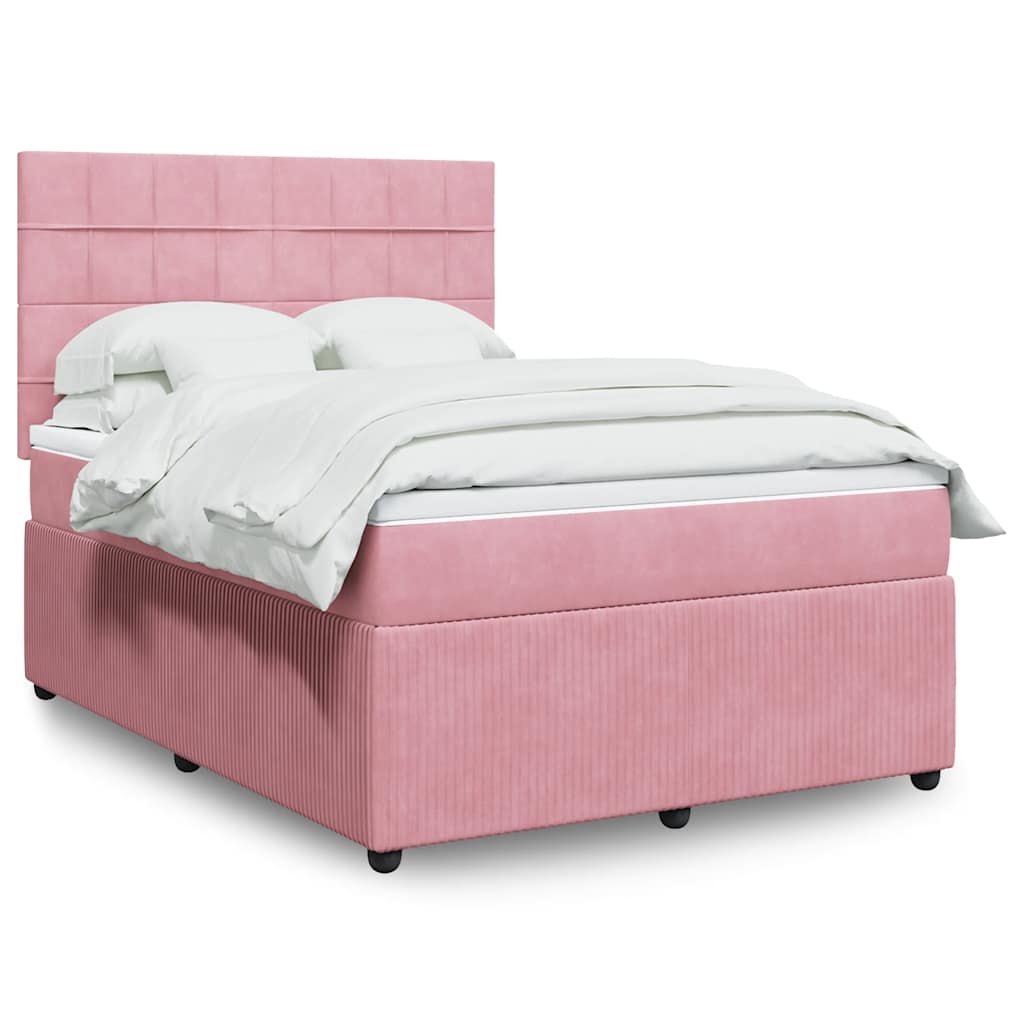Boxspringbett mit Matratze Rosa 140x190 cm Samt