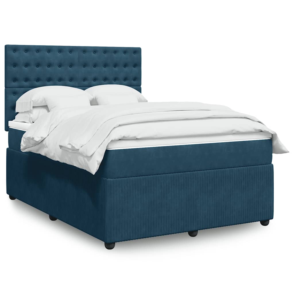 Boxspringbett mit Matratze Dunkelblau 140x190 cm Samt