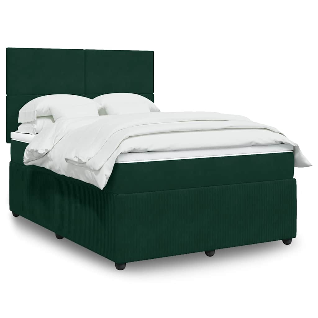 Boxspringbett mit Matratze Dunkelgrün 140x200 cm Samt