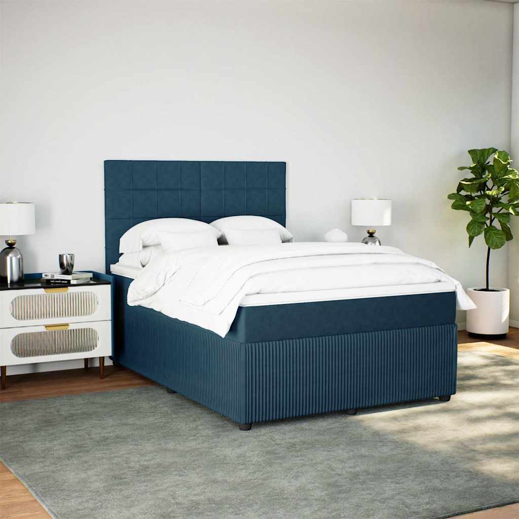 Boxspringbett mit Matratze Dunkelblau 140x200 cm Samt
