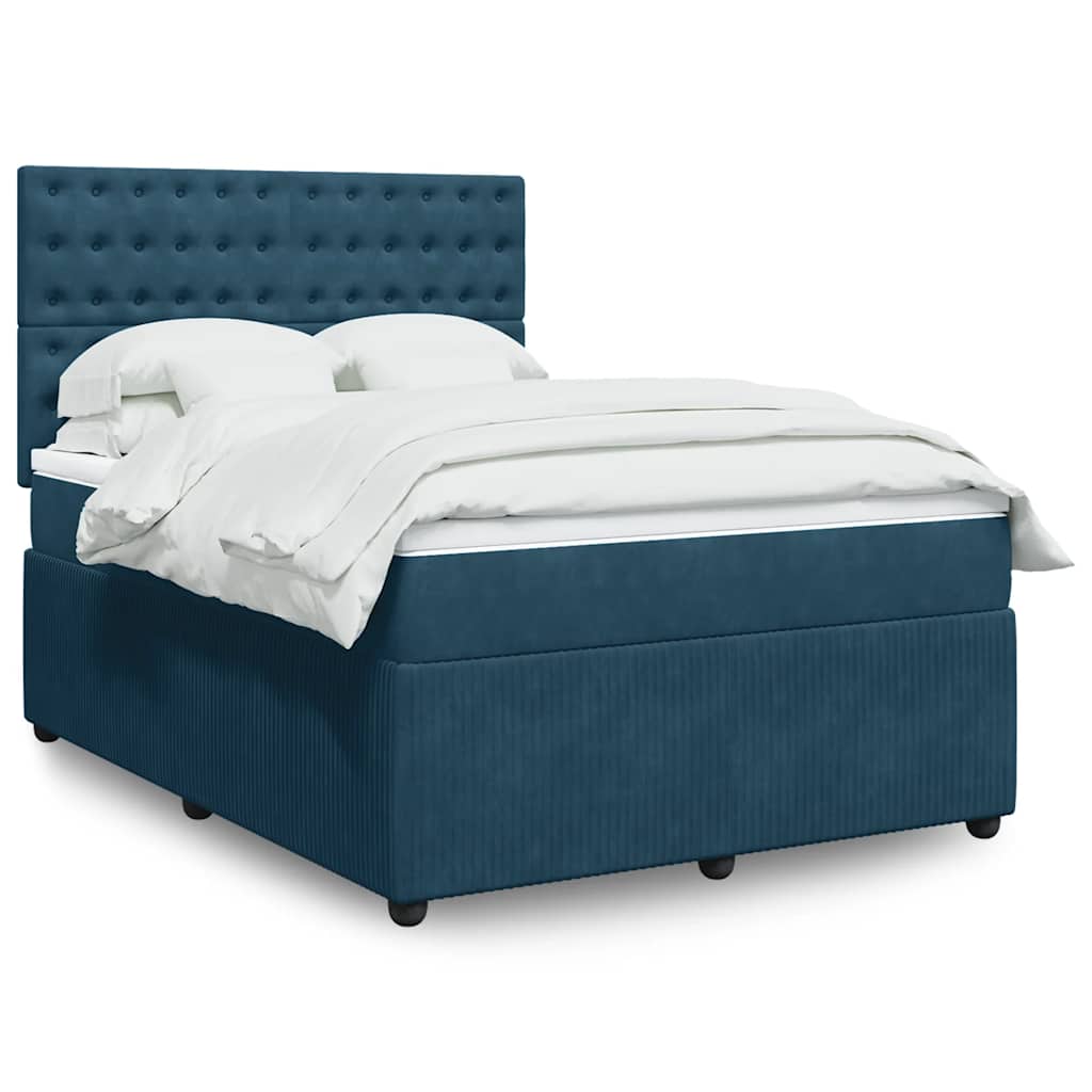 Boxspringbett mit Matratze Dunkelblau 140x200 cm Samt
