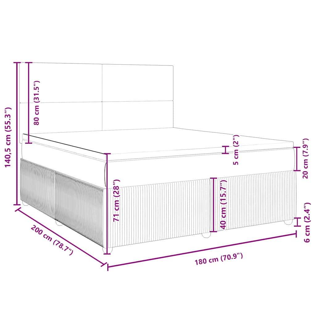 Boxspringbett mit Matratze Hellgrau 180x200 cm Samt